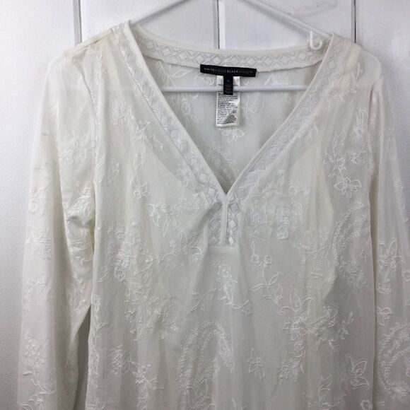 White House Black Market Cream Embroidered Tunic S‎ - Picture 5 of 16